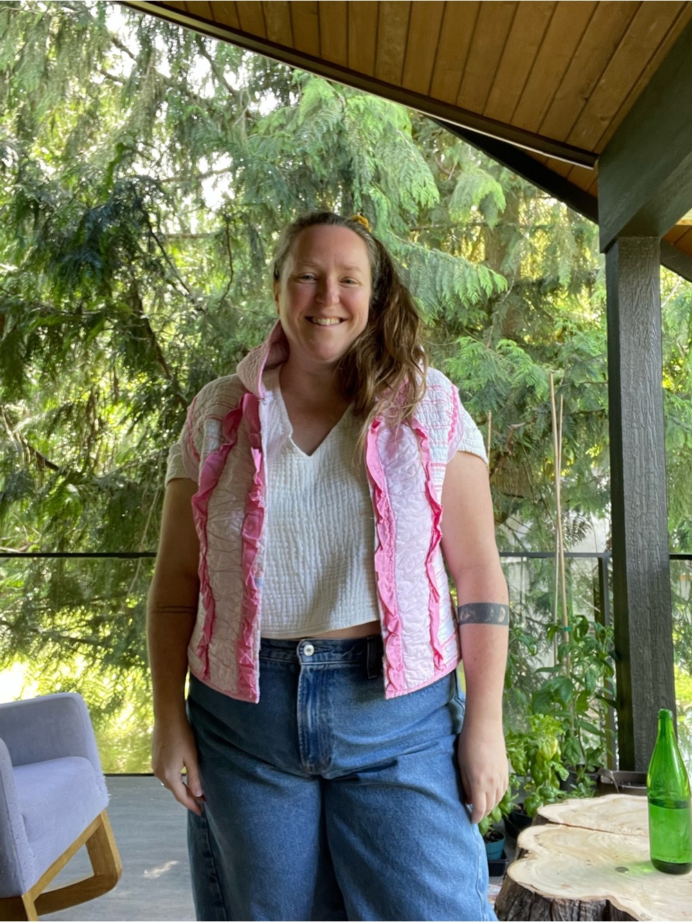 7. Handmade pink ruffle/cupcake 🧁quilted vest! OS